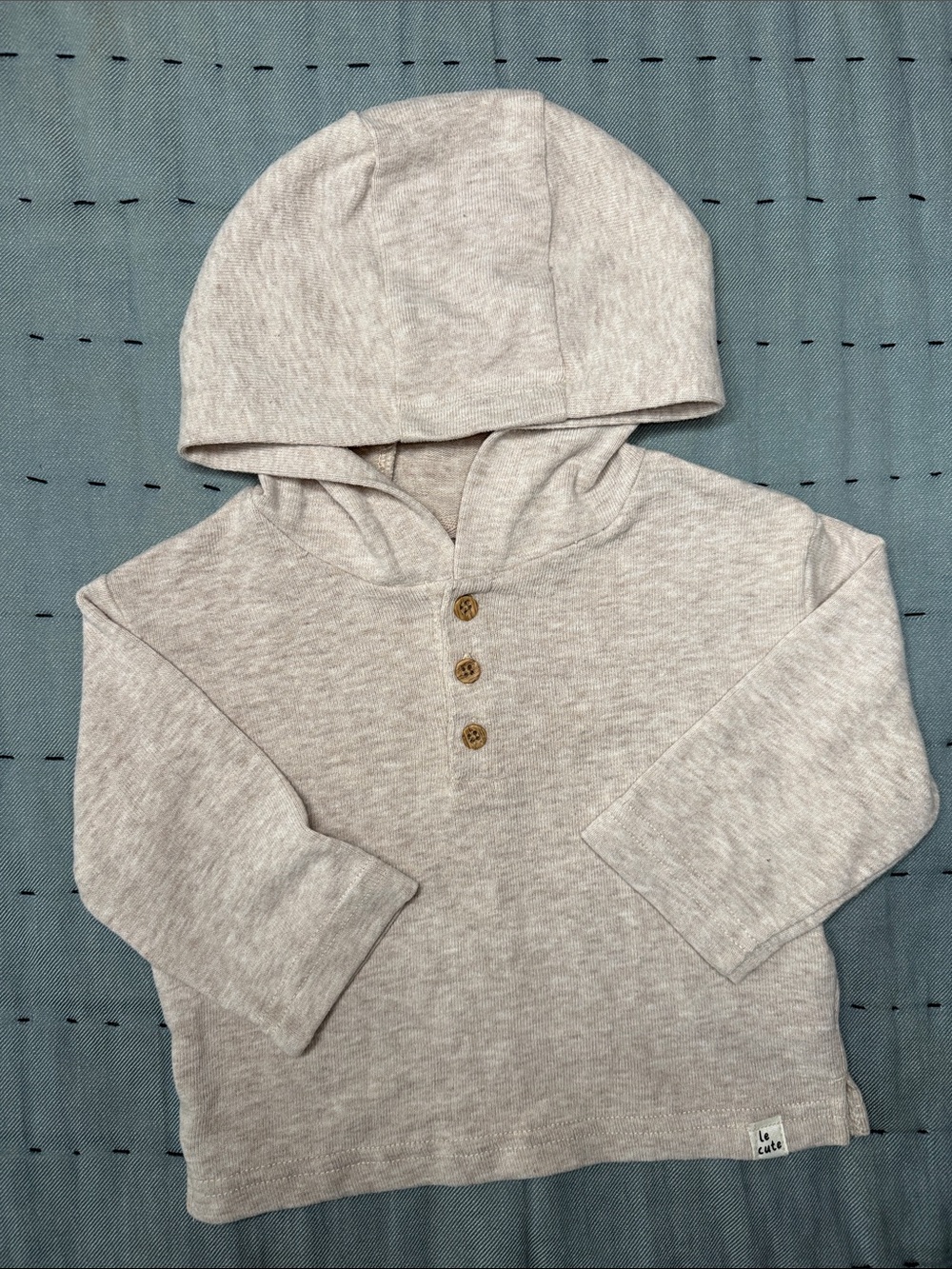 Baby Long-Sleeve Hooded Henley Shirt in Light Heather Gray